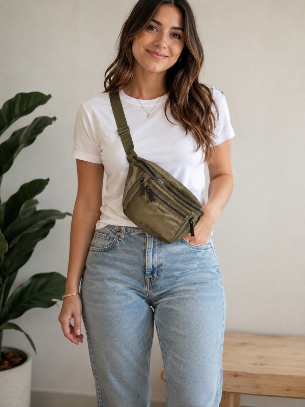 Caraa Small Sling Olive Nylon Crossbody Fanny Pack vacation cruise beach